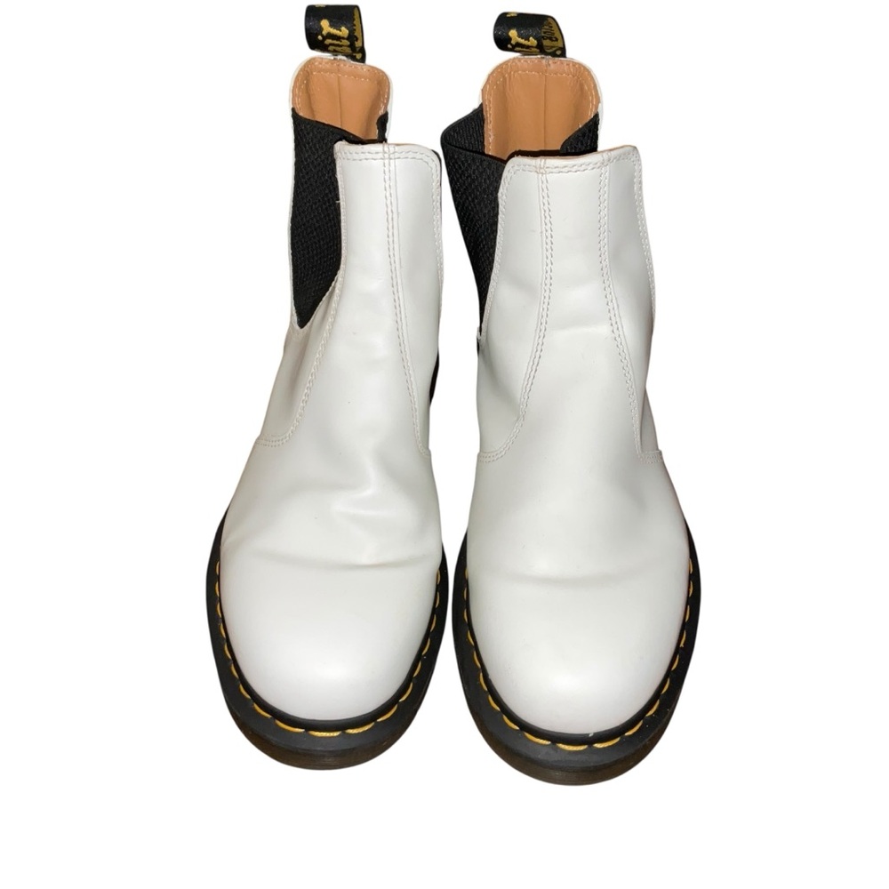 Dr Martens Chelsea White Leather Yellow Stitch Platform Boots size 9.5